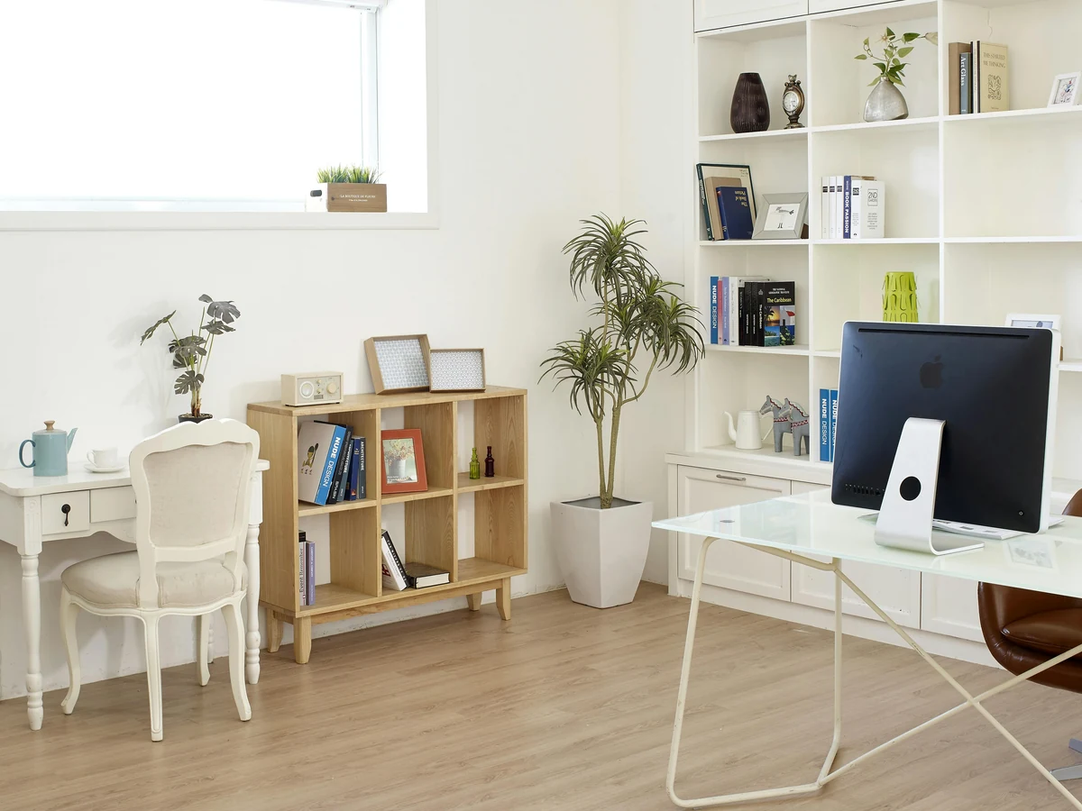 Home office painting in Surrey by Surrey Decorators, bright airy workspace with fresh white walls